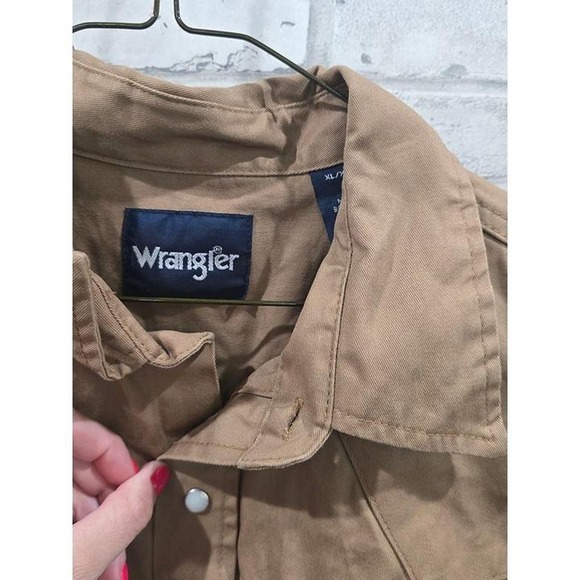 Wrangler Pearl‎ Snap Shirt Mens XL Tan Khaki Canvas Vintage Firm Finish - Picture 3 of 7
